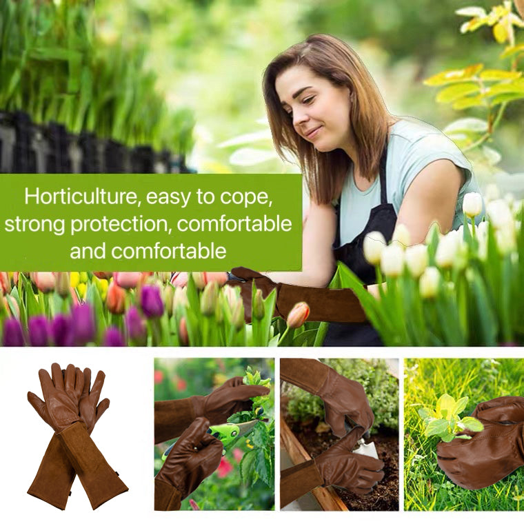 Rose Pruning Gloves for Men and Women - Thorn Proof Goatskin Leather Gardening Gloves with Gauntlet