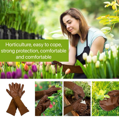 Rose Pruning Gloves for Men and Women - Thorn Proof Goatskin Leather Gardening Gloves with Gauntlet