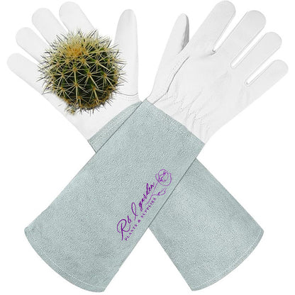 Rose Pruning Gloves for Men and Women - Thorn Proof Goatskin Leather Gardening Gloves with Gauntlet