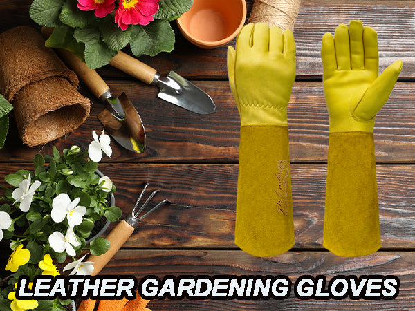 Rose Pruning Gloves for Men and Women - Thorn Proof Goatskin Leather Gardening Gloves with Gauntlet