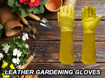 Rose Pruning Gloves for Men and Women - Thorn Proof Goatskin Leather Gardening Gloves with Gauntlet